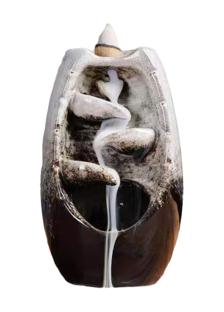 Porta-incenso Backflow Cerâmica Bege Cascata de Folhas 13cm