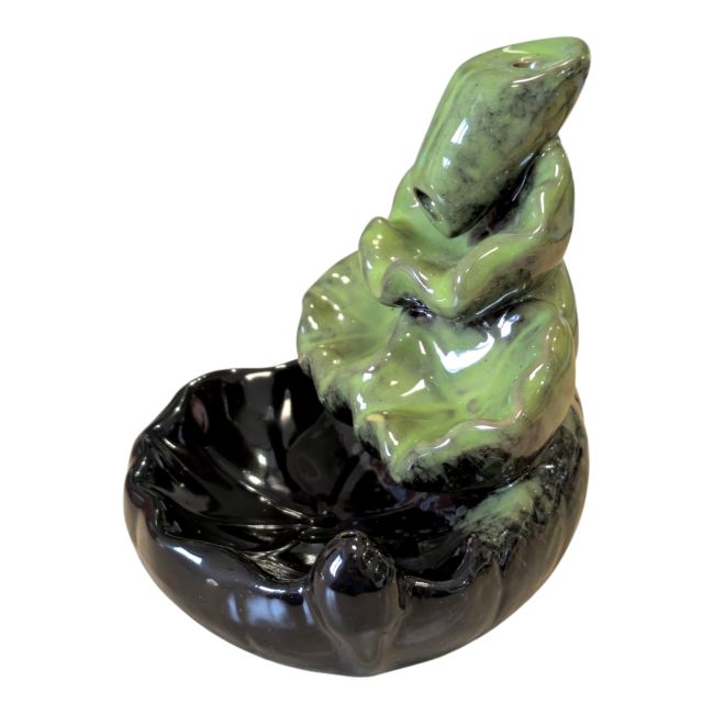 incenso em Porta-incenso de cerâmica com design em cascata e folhas de lótus verdes, 10 cm|pt