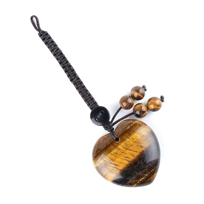 incenso em Charm de Mala Coração Olho de Tigre em Pedra Natural