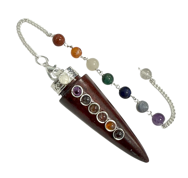 Pêndulo cónico de 7 chakras em pau-rosa