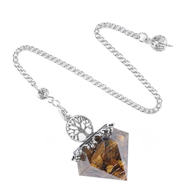 Pêndulo Orgonite Árvore da Vida Olho de Tigre 6 faces