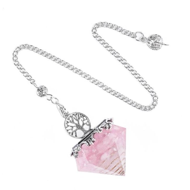 Pêndulo Orgonite Árvore da Vida Quartzo Rosa 6 faces