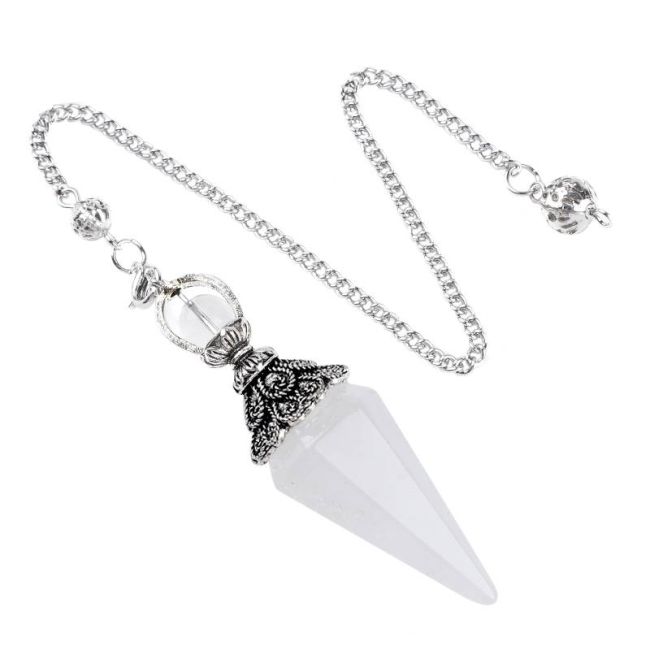 Pêndulo de 6 faces em cristal de rocha e metal