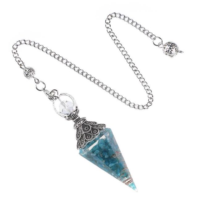 incenso em Pêndulo de orgonite de apatita azul de 6 lados