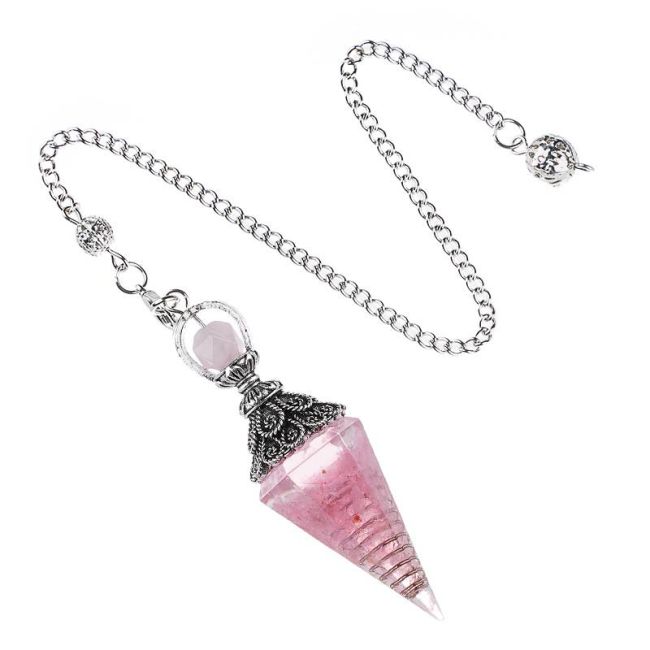 Pêndulo Orgonite Quartzo Rosa 6 faces