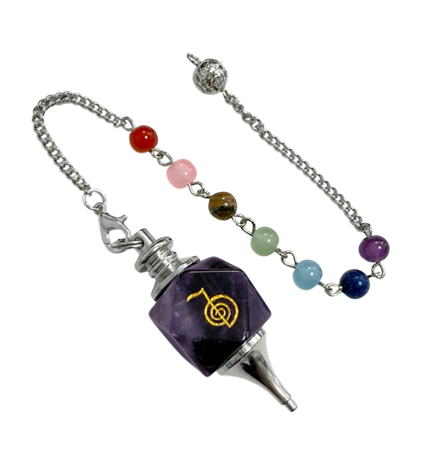 Pêndulo Hexagonal Ametista Reiki ChoKu Rei 7 Chakras