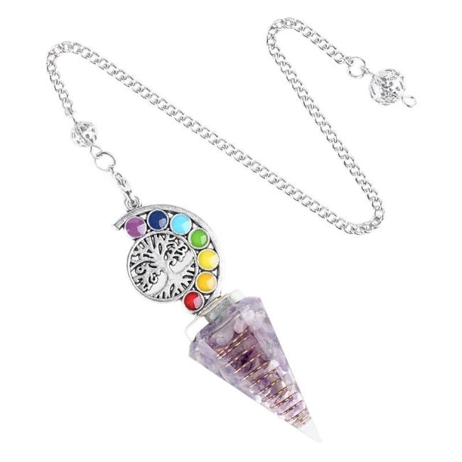 Orgonite Pêndulo Ametista Árvore da Vida 7 Chakras 6 lados