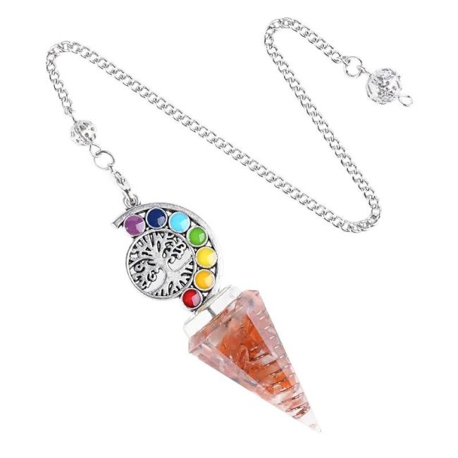 incenso em Pêndulo de orgonite de cornalina, Árvore da Vida, 7 chakras, 6 faces