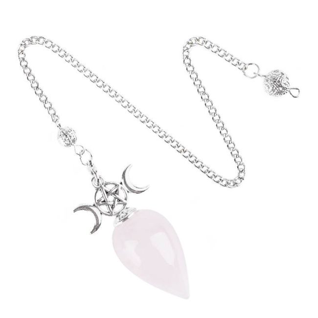 incenso em Pêndulo de adivinhação Pentagrama Lua Tripla Quartzo Rosa