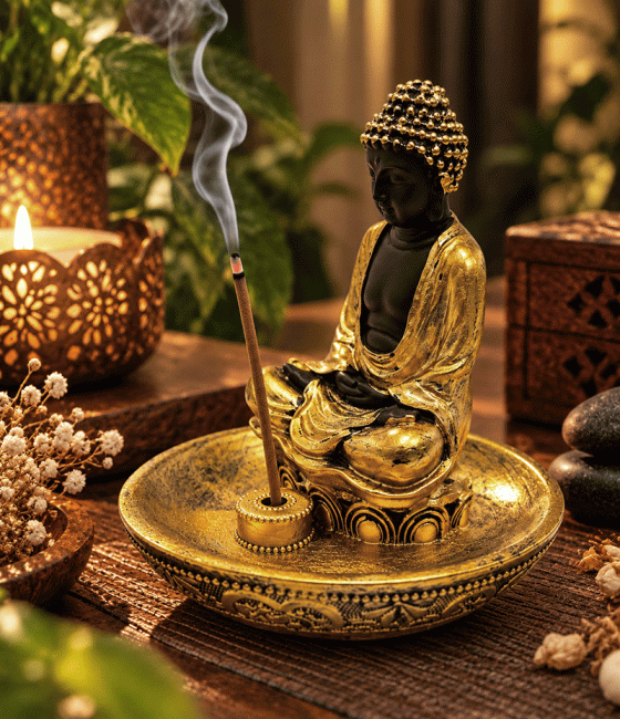 incenso em Incensário Buda Meditação Dourado em Resina 11 cm|pt