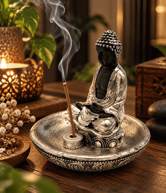 incenso em Incensário Buda Meditação Dourado em Resina 11 cm|pt