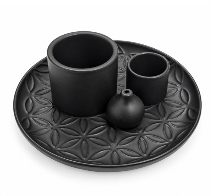 incenso em Porta-Incenso Multifuncional Flor da Vida Preto Fosco 13 cm