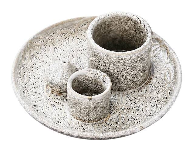 Porta-incenso de cerâmica bege Flores da Vida para Palo Santo e Sálvia Branca 13 cm