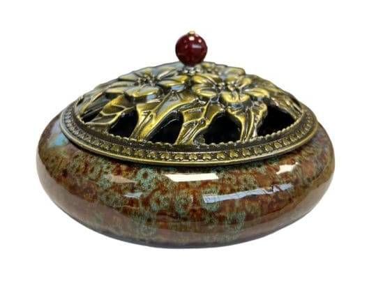 Porta-incenso de cerâmica castanho e azul 14cm