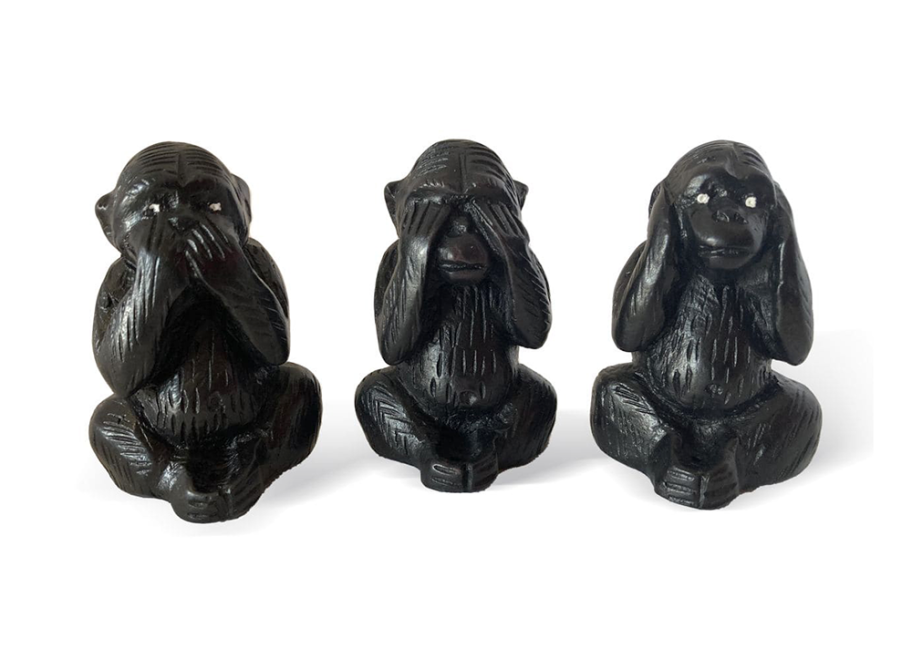incenso em Conjunto de 3 Estatuetas dos Macacos Sábios em Resina Preta 7cm