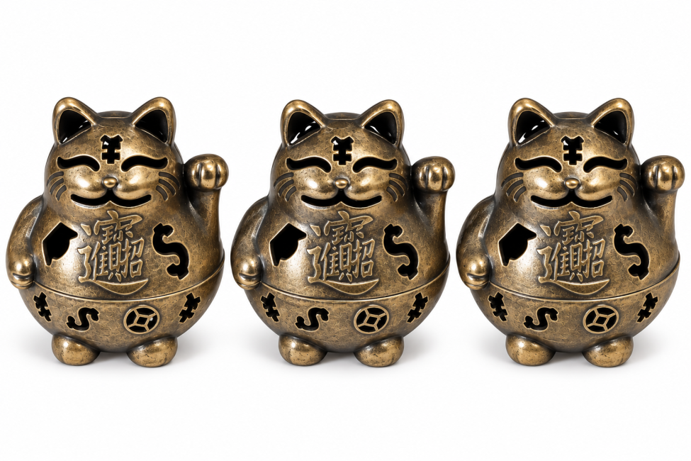 incenso em Queimador de incenso Maneki-neko bronze 4,9 cm – Lote de 3