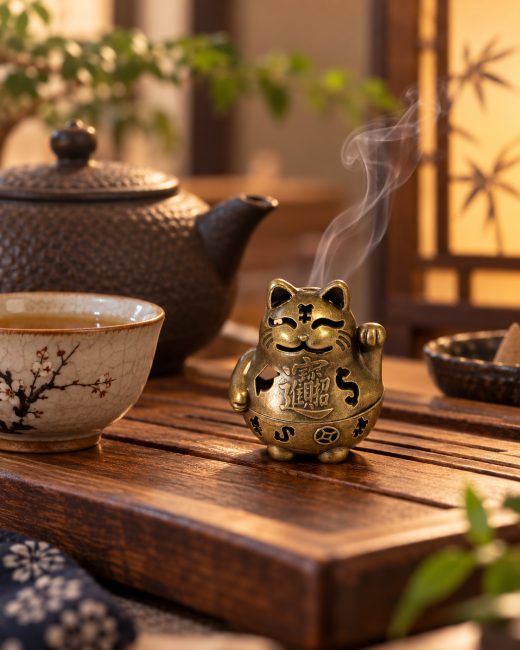 incenso em Queimador de incenso Maneki-neko bronze 4,9 cm – Lote de 3|pt