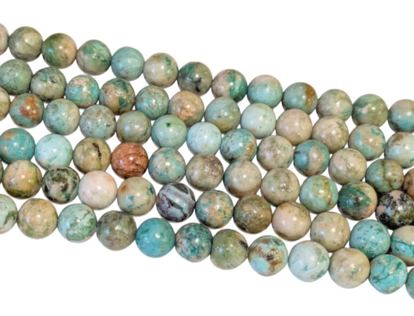Contas de crisocola, 8 mm, em um fio de 40 cm.