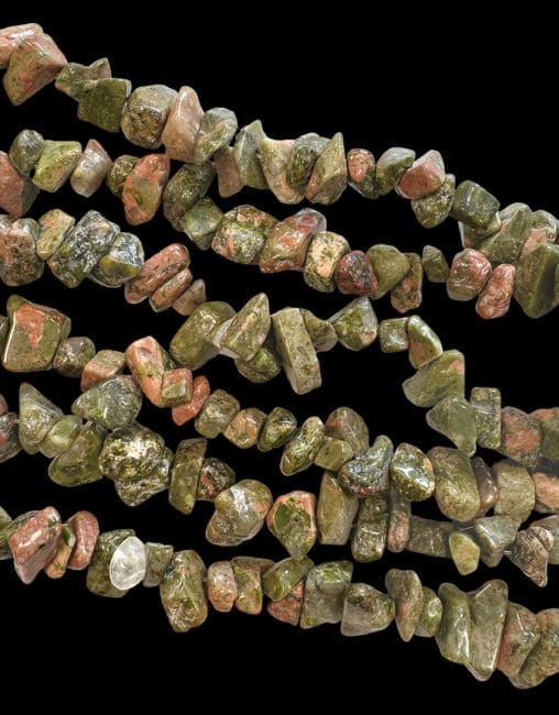 incenso em Unakite em lascas 3-8mm em arame 80cm|pt