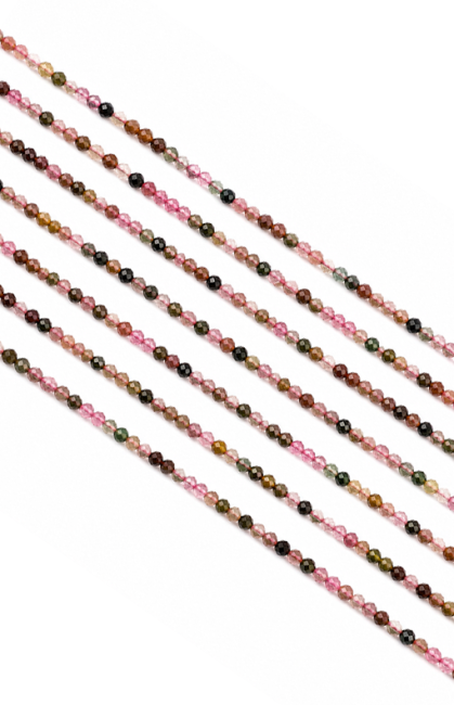 Fio de Contas Facetadas de Turmalina Multicolor AA 3mm