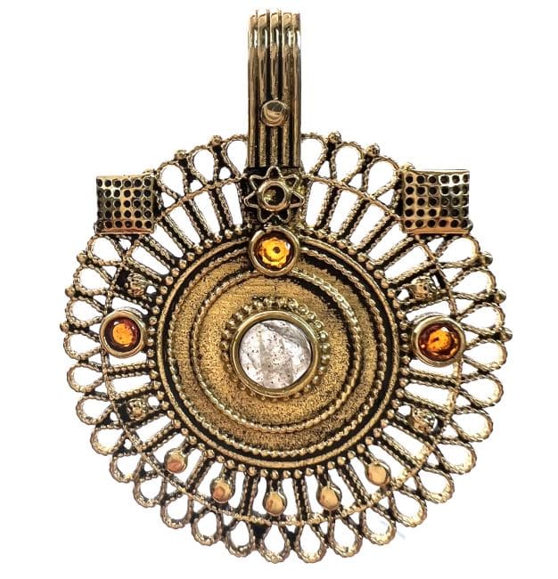 incenso em Pendente em bronze com pedras semi-preciosas 4cm