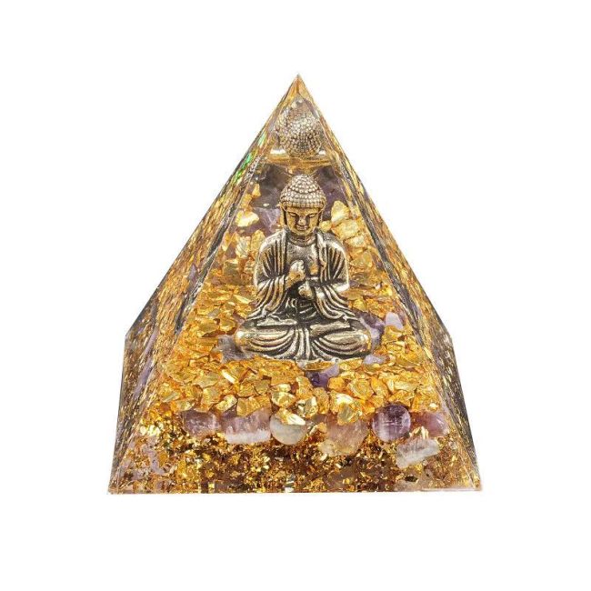 Pirâmide de Orgonite Buda + Ametista