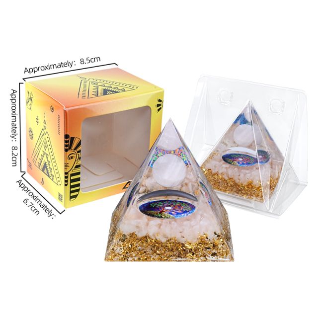 incenso em Pirâmide de orgonite, quartzo rosa, árvore da vida|pt