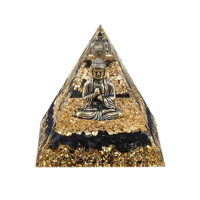 incenso em Pirâmide de Buda em Orgonite + Obsidiana Negra