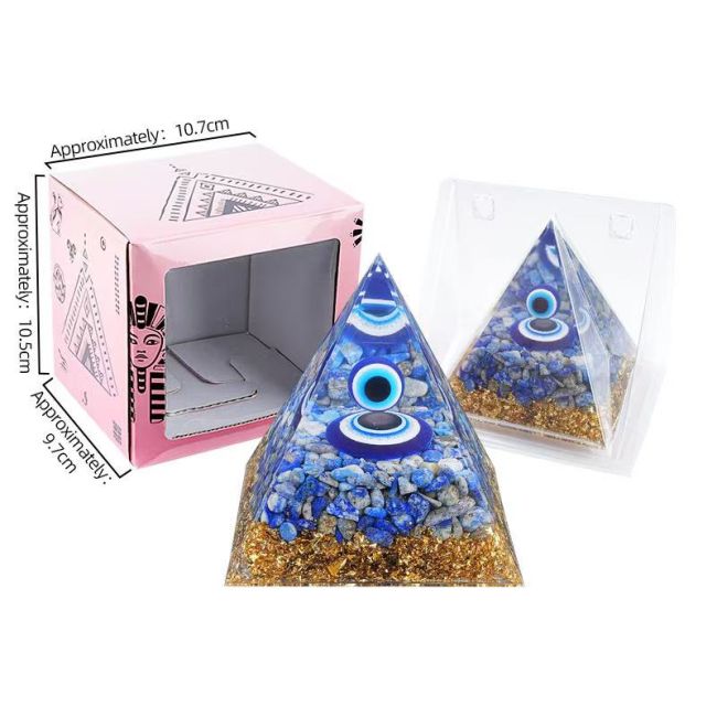 incenso em Pirâmide de Olho Grego em Orgonite e Lápis-lazúli de 8cm|pt