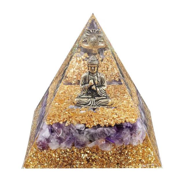 incenso em Pirâmide de Orgonite Buda + Ametista 8cm