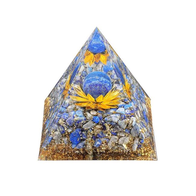 Pirâmide de Orgonite Lápis-Lazúli Lótus 8cm