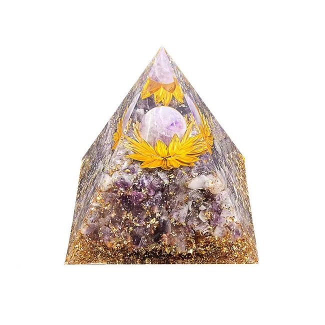 Pirâmide de Orgonite Ametista Lótus 8cm