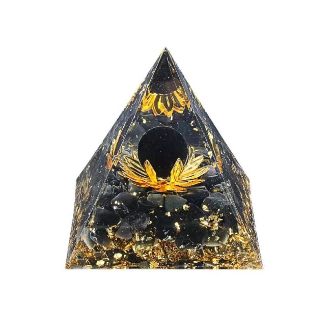 Pirâmide de Orgonite Obsidiana Negra Lótus 8cm