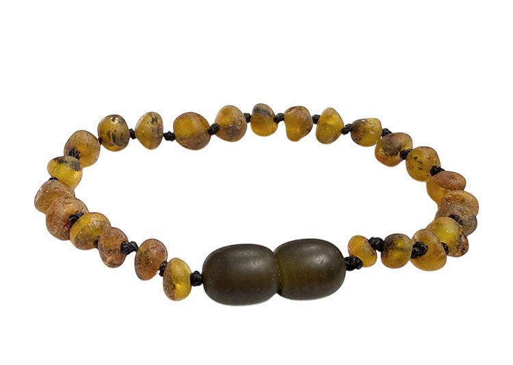 incenso em Pulseira infantil de âmbar báltico verde bruto, com fecho de rosca, 14 cm