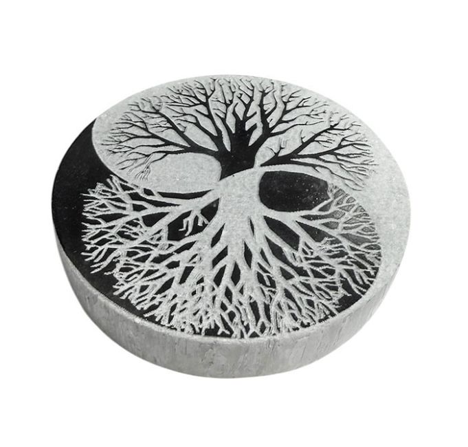 incenso em Suporte circular Yin Yang de selenita, 8 cm, 130 g