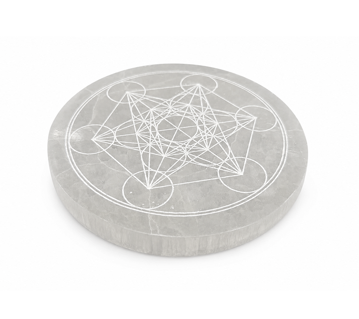 Placa Circular em Selenite Metatron 14cm 550g