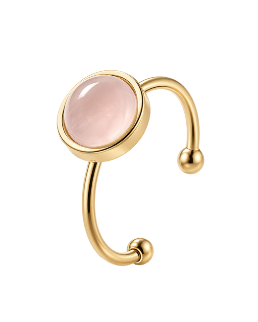 incenso em Anel Ajustável em Aço Inoxidável Dourado com Quartzo Rosa AB 8mm