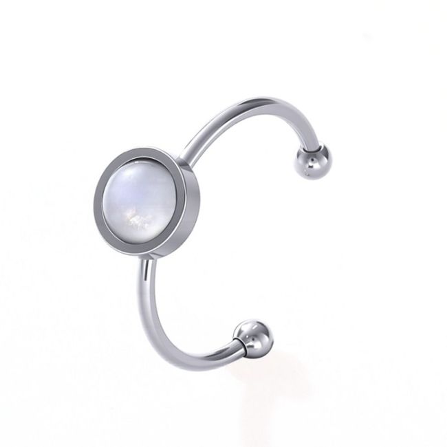 Anel de Pedra da Lua Branca – Aço Inoxidável Prateado