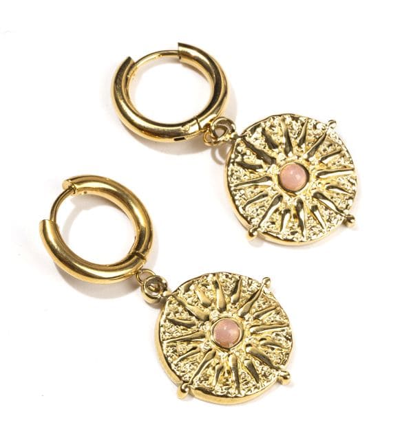 Brincos dourados em aço inoxidável Quartzo Rosa Sol A 39mm