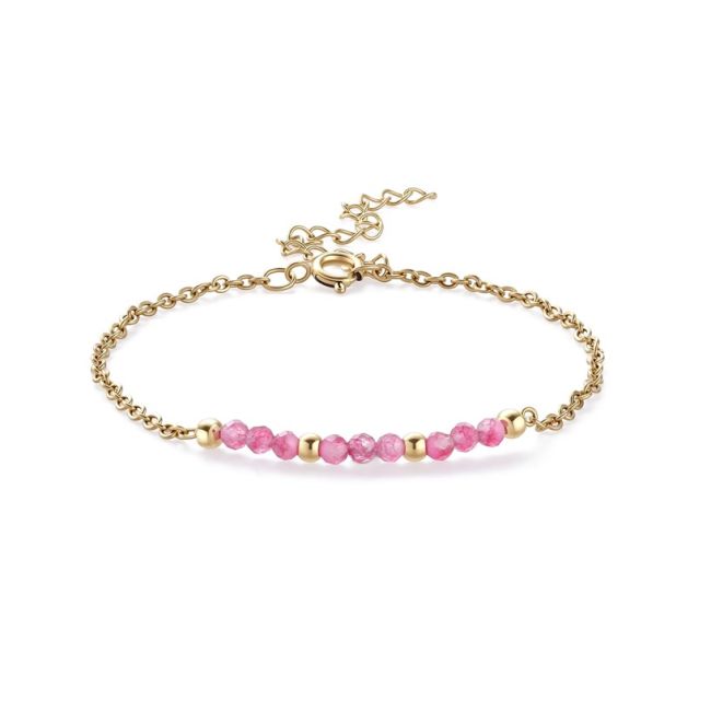 Pulseira de Calcedônia Rosa Facetada – Aço Inoxidável