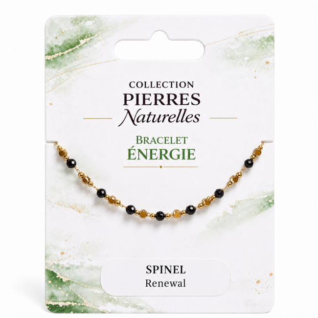 incenso em Pulseira Energia em Espinélio Negro A – Contas Douradas