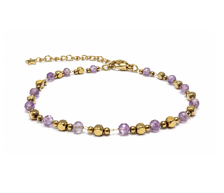 Pulseira Energia em Ametista A – Contas Douradas