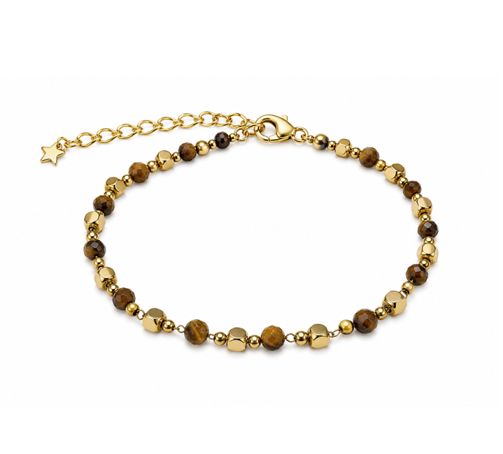 Pulseira Energética Olho de Tigre A – Contas Douradas