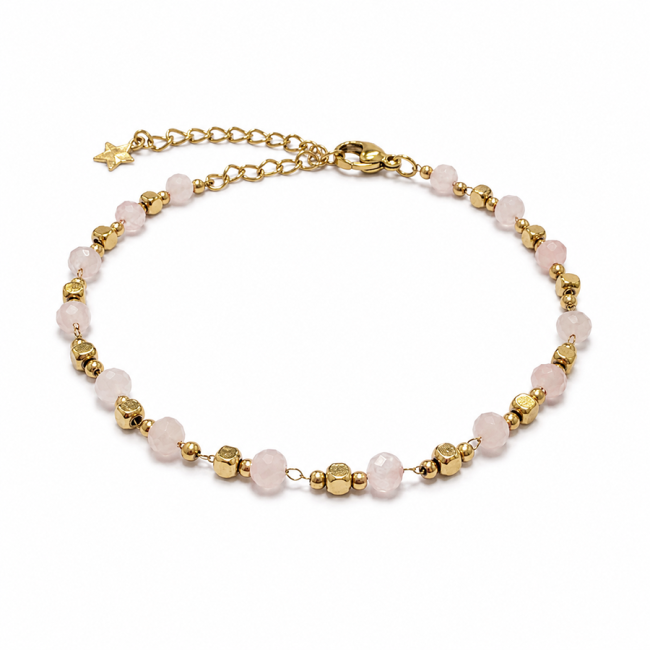 incenso em Pulseira Energia em Quartzo Rosa AB – Contas Douradas|pt