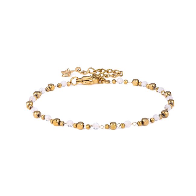 Pulseira Energia em Cristal de Rocha AA – Contas Douradas