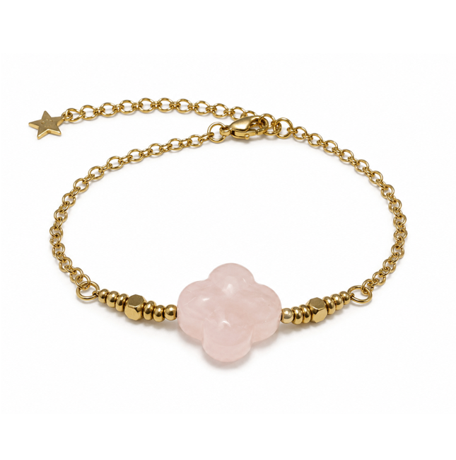 incenso em Pulseira da Sorte em Quartzo Rosa A – Trevo