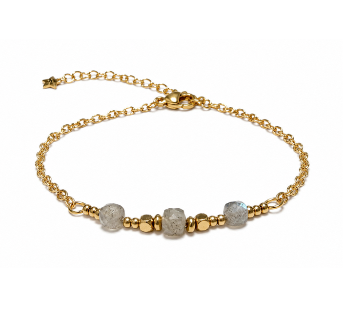 Pulseira da Sorte em Labradorita A+ – Contas Quadradas Facetadas