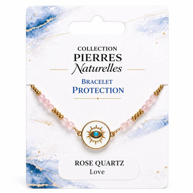 incenso em Pulseira de Proteção em Quartzo Rosa A – Medalhão Olho Protetor