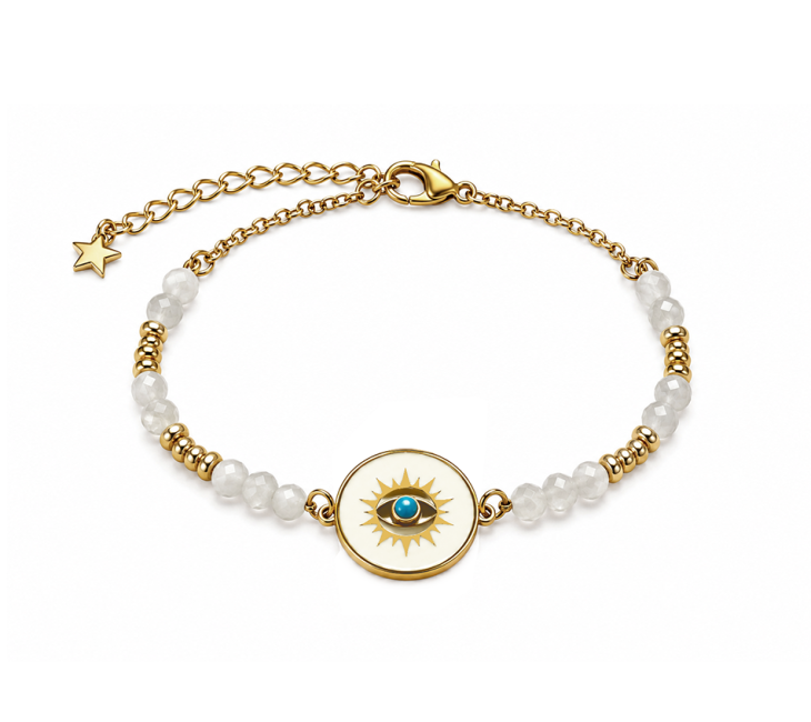 Pulseira de Proteção com Pedra da Lua Branca A – Medalhão Protetor para os Olhos