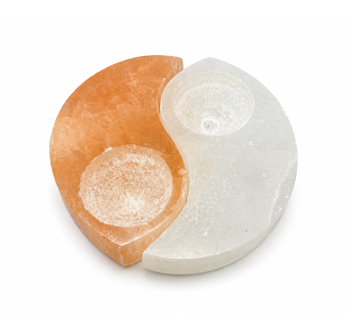 Porta-Velas Yin Yang em Selenita 11cm 650g
